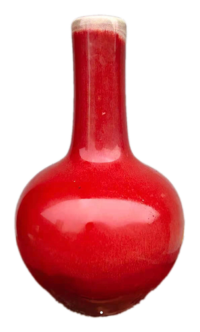 清晚期红釉天球瓶